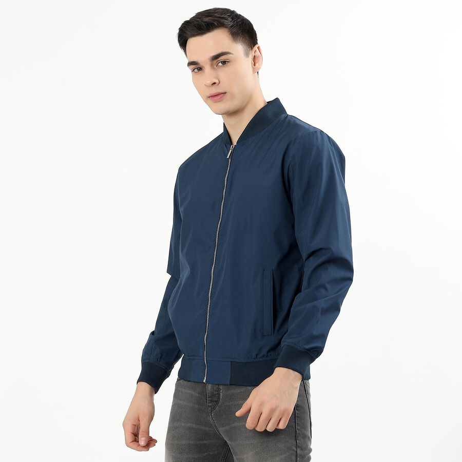 Men's Midnight Blue Baseball Collar Bomber Jacket, मध्यम नीला, large image number null