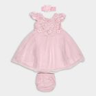 Infants' Soft Pink Layered Floral Party Frock with Headband, Light Pink, small image number null