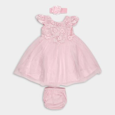 Infants' Soft Pink Layered Floral Party Frock with Headband