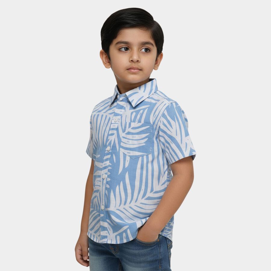 Boys' White Cotton Half Sleeve Classic Collar Casual Shirt, White, large
