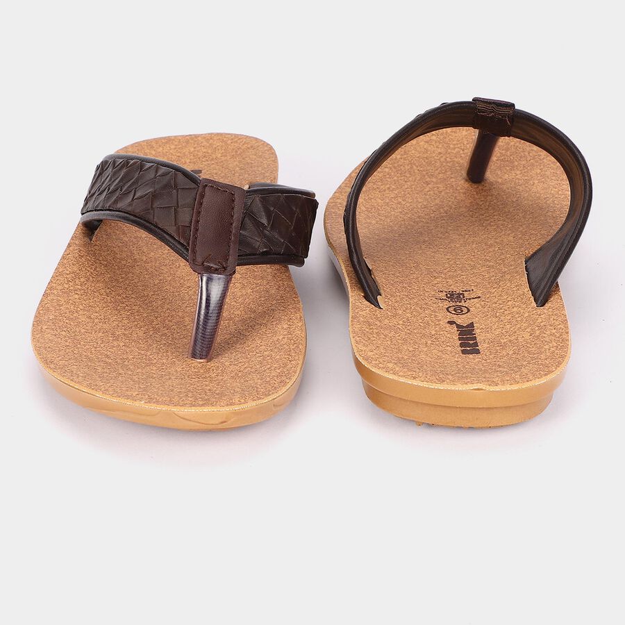 Men's Tan PU Thong Slip-On Sandals, Tan, large
