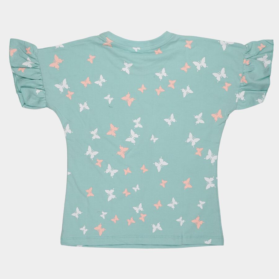 Girls' Light Green Cotton Round Neck Casual T-Shirt, हल्का हरा, large