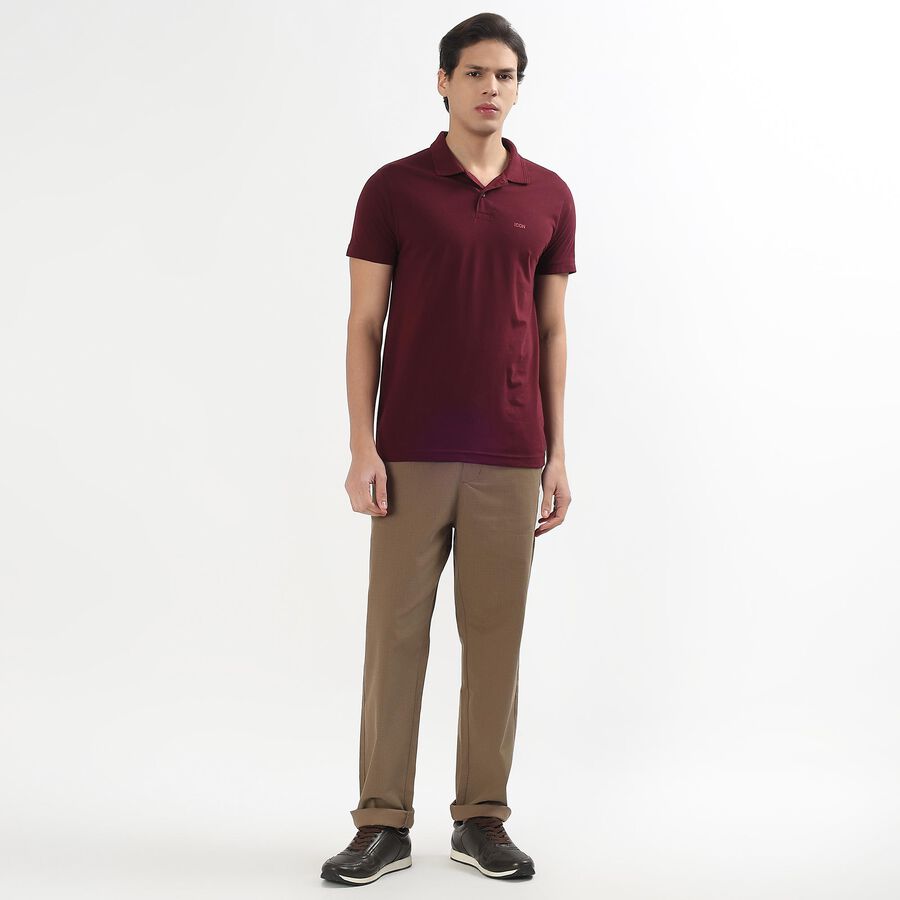 Men's Deep Wine Polo Neck Casual T-Shirt, Wine, large