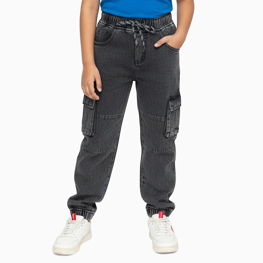 Boys' Charcoal Black Relaxed Fit Cargo Jogger Jeans, Black, large