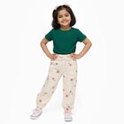 Girls Beige Floral Printed Relaxed Fit Cargo Trousers, गहरा पीला, small image number null