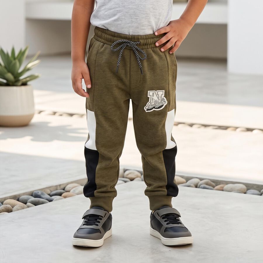 Boys Olive Green Jogger Colorblocked Pyjama, Olive, large