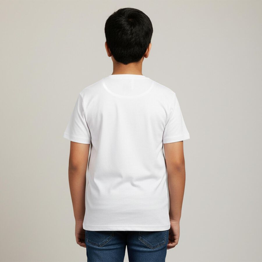 Boys Bright Snow White Round Neck Casual Half Sleeve T-Shirt, White, large image number null