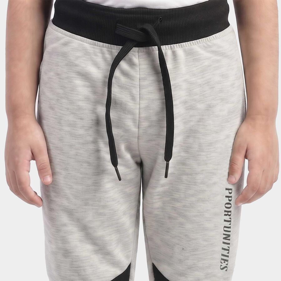 Boys Grey Jogger Text Printed Pyjama, मिश्रित हल्का ग्रे, large