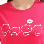 Women's Fuchsia Round Neck Printed Casual T-Shirt, Fuchsia, small