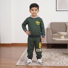 Boys Junior Green Hooded Graphic Print Baba Suit, Dark Green, small