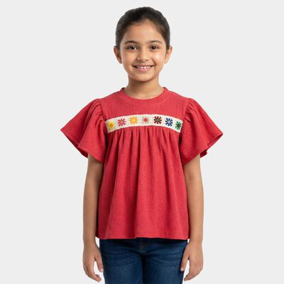 Girls Pink Round Neck Casual T-Shirt