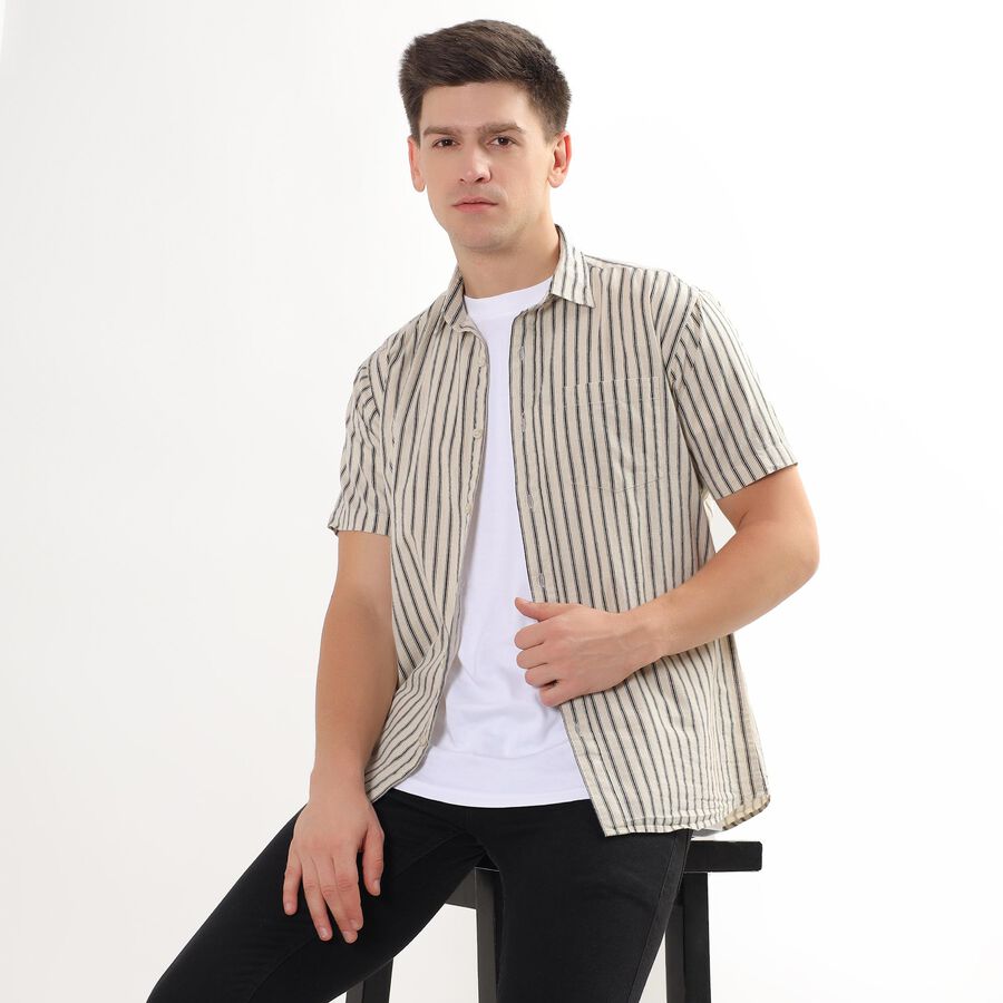 Men's Beige Cotton Regular Collar Casual Shirt, Beige, large image number null