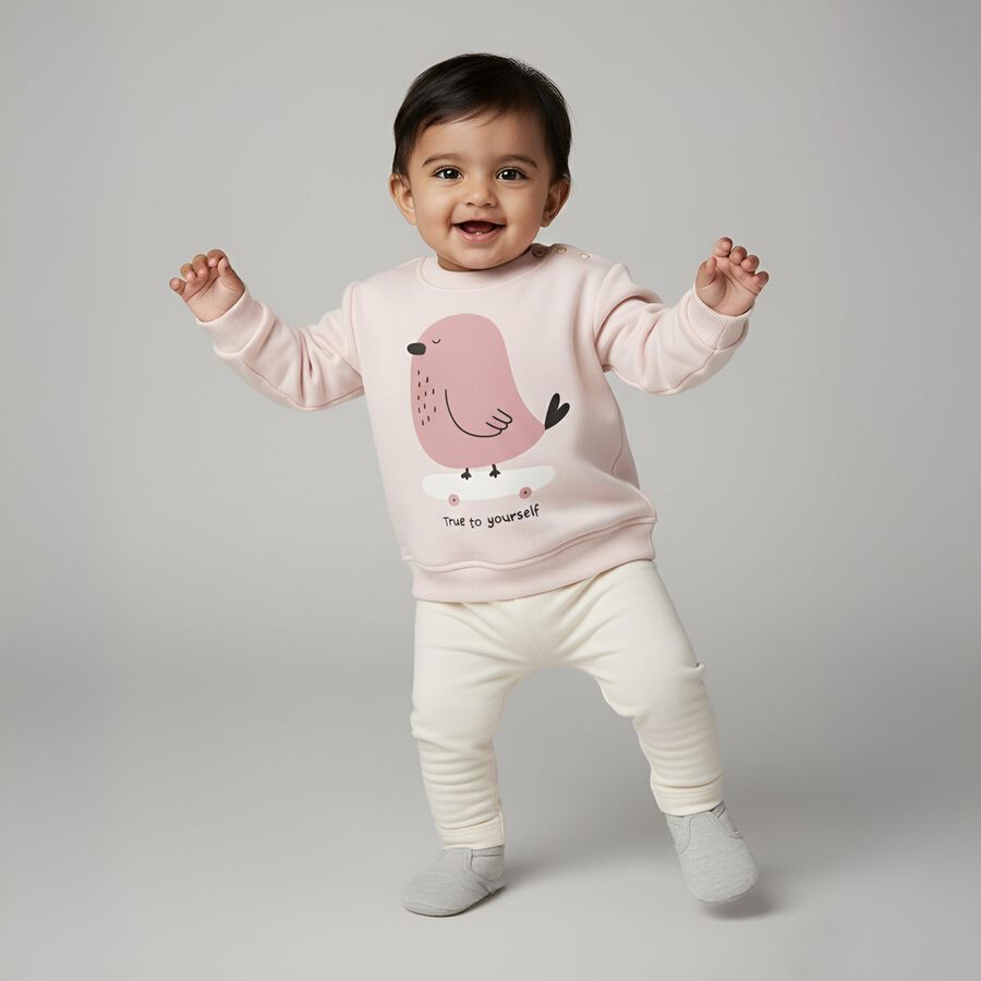Infants Light Pink Crew Neck Casual Sweatshirt, हल्का गुलाबी, large image number null
