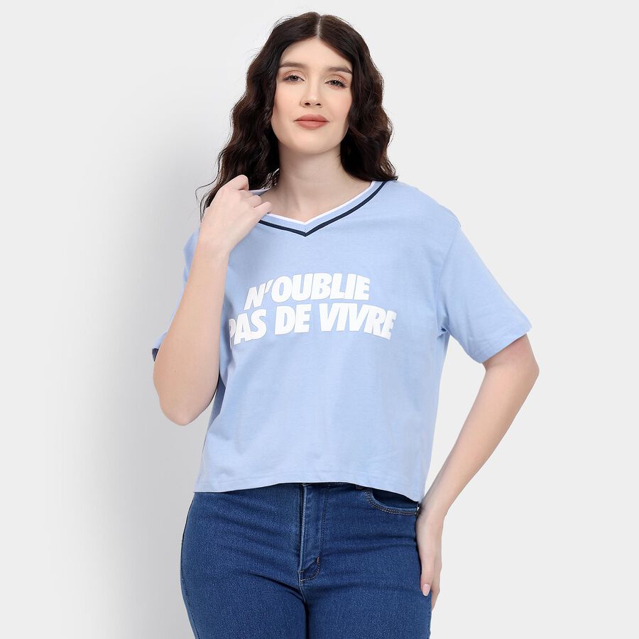 Ladies' 100% Cotton Crop  Top, Light Blue, large image number null