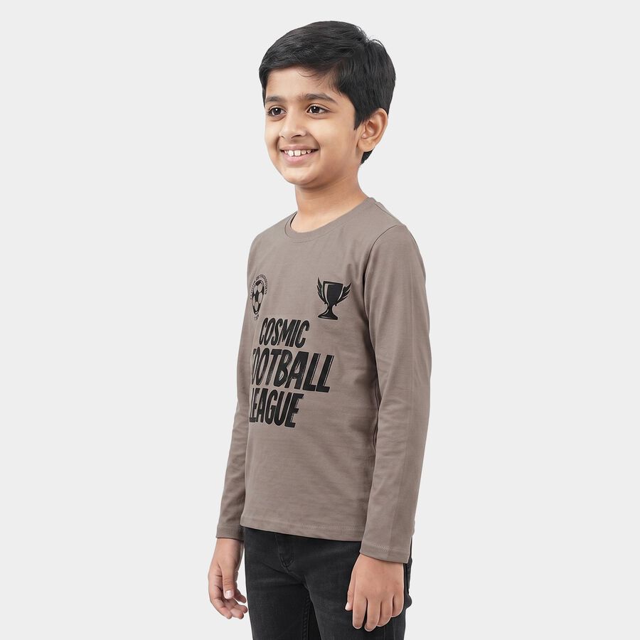 Boys Grey Round Neck Regular Boys T-Shirt, Light Grey, large