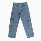 Boys' Light Blue Relaxed Fit Cargo Jeans, Mid Blue, small