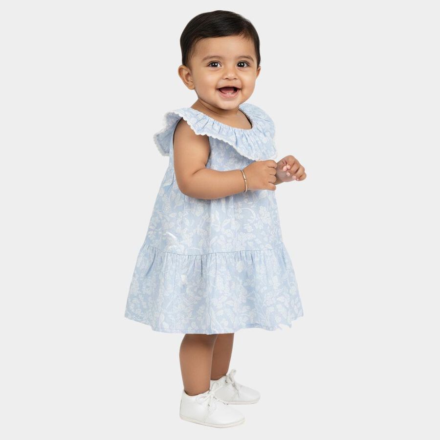 Infants' Blue Floral Print Tiered Sleeveless Frock, Light Blue, large