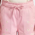 Girls Pink Cargo Fit Embroidered Jeans, हल्का गुलाबी, small