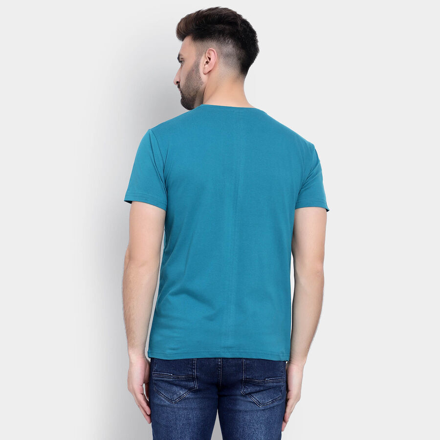 Cotton Solid Round Neck T-Shirt, Teal Blue, large image number null