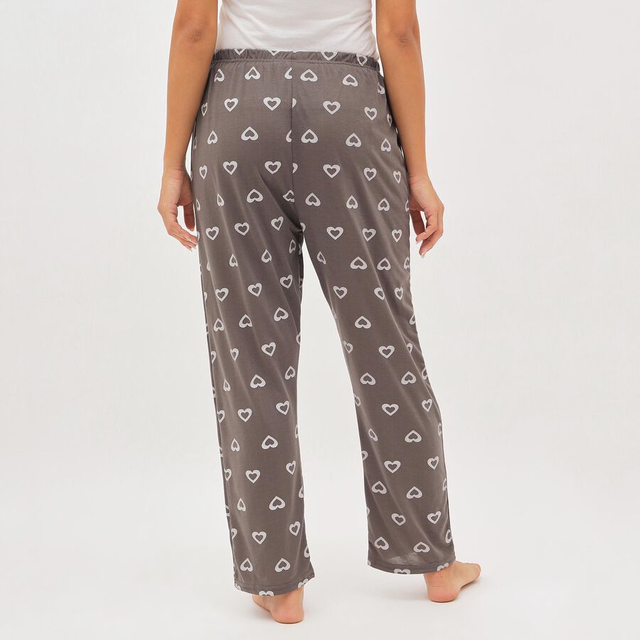 Women's Muted Charcoal Grey Heart Print Elastic Waist Pyjama, गहरा ग्रे, large image number null