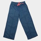 Girls Blue Wide Leg Drawstring Jeans, मध्यम नीला, small
