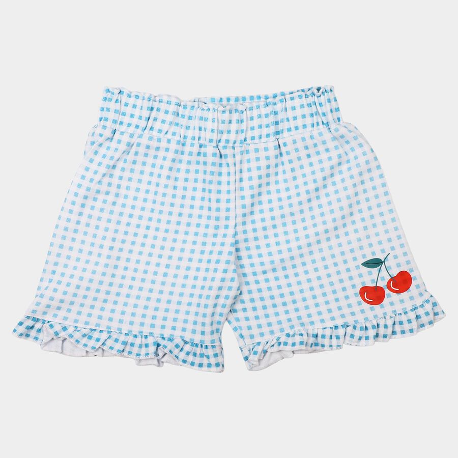 Girls' Light Blue Regular Fit Gingham Ruffle Hem Shorts, हल्का नीला, large