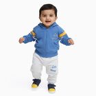 Infants' Blue Hoodie Cuff Sleeve Printed Baba Suit, Mid Blue, small image number null