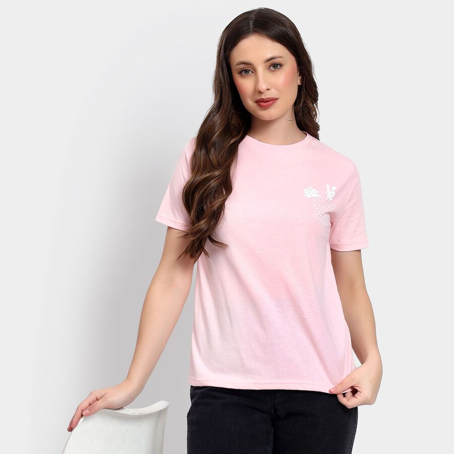 Ladies' Round Neck T-Shirt, गुलाबी, large image number null