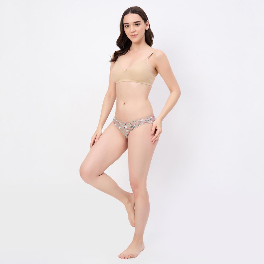 Women's Beige Cotton V-Neck Padded Bra, Beige, large