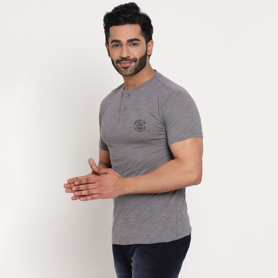Cotton Solid Henley T-Shirt, Dark Grey, large image number null