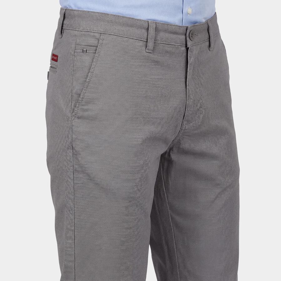 Men's Light Grey Slim Fit Flat-Front Casual Trousers, Light Grey, large