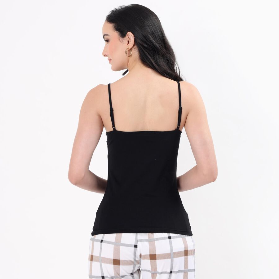 Women's Black Cotton V-Neck Casual Slip, Black, large