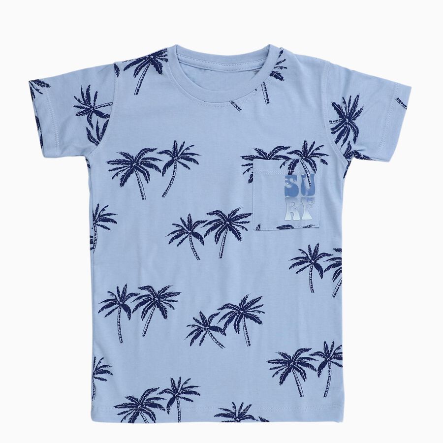 Boys Light Blue Cotton Round Neck Casual Half Sleeve T-Shirt, Light Blue, large