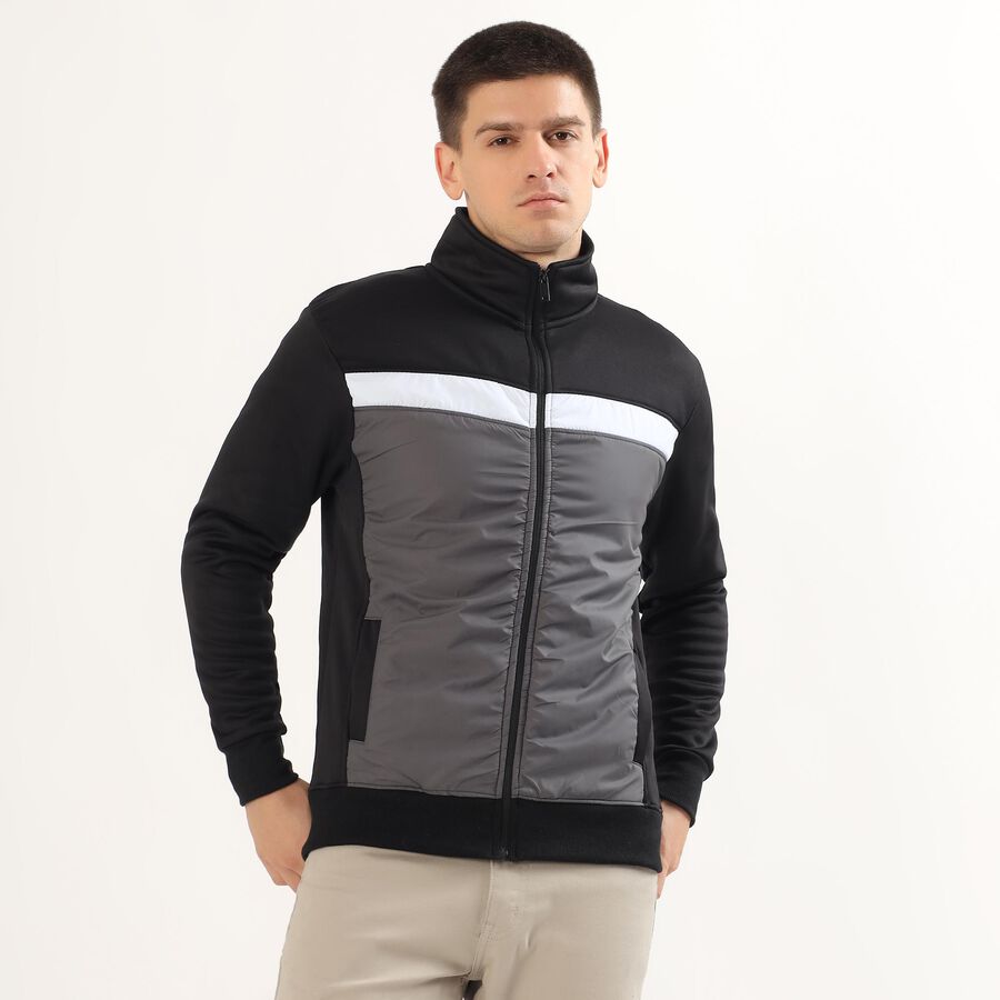 Men's Black and Grey High Neck Casual Sweatshirt, Dark Grey, large image number null