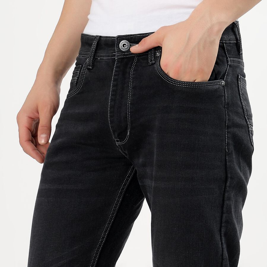 Men's Jet Black Slim Fit Jeans, Dark Grey, large