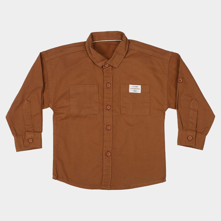 Infants Beige Cotton Collared Shirt, Beige, large