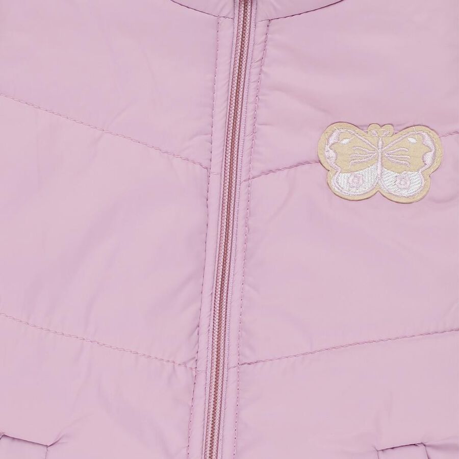 Girls Pastel Pink High Neck Sleeveless Puffer Jacket, Lilac, large image number null