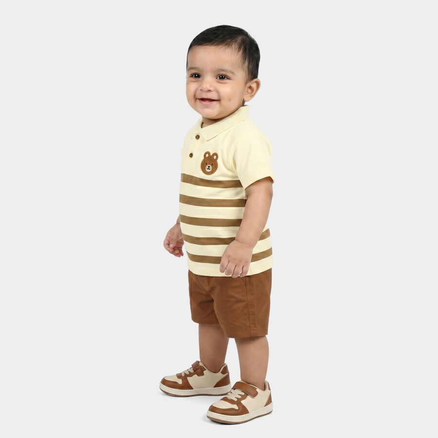 Infants' Beige 100% Cotton Polo Neck Striped Baba Suit, गहरा पीला, large