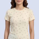 Women's White Cotton Blend Round Neck Classic T-Shirt, ऑफ व्हाइट, small
