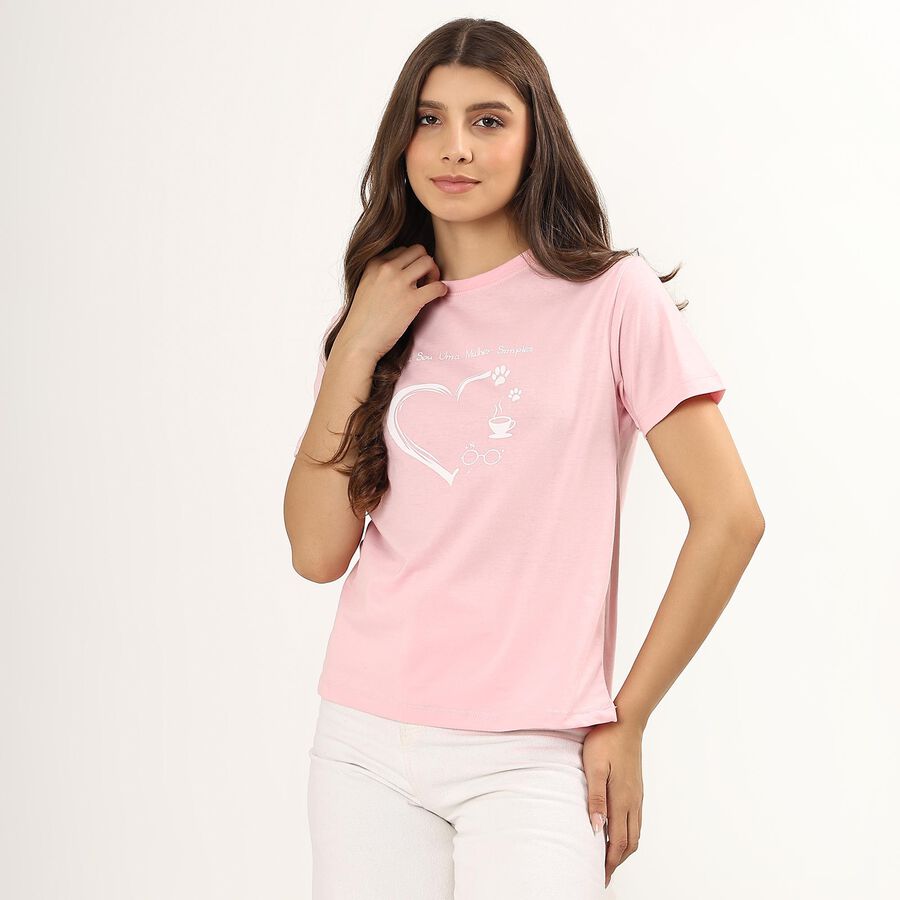 Ladies' Round Neck T-Shirt , Pink, large
