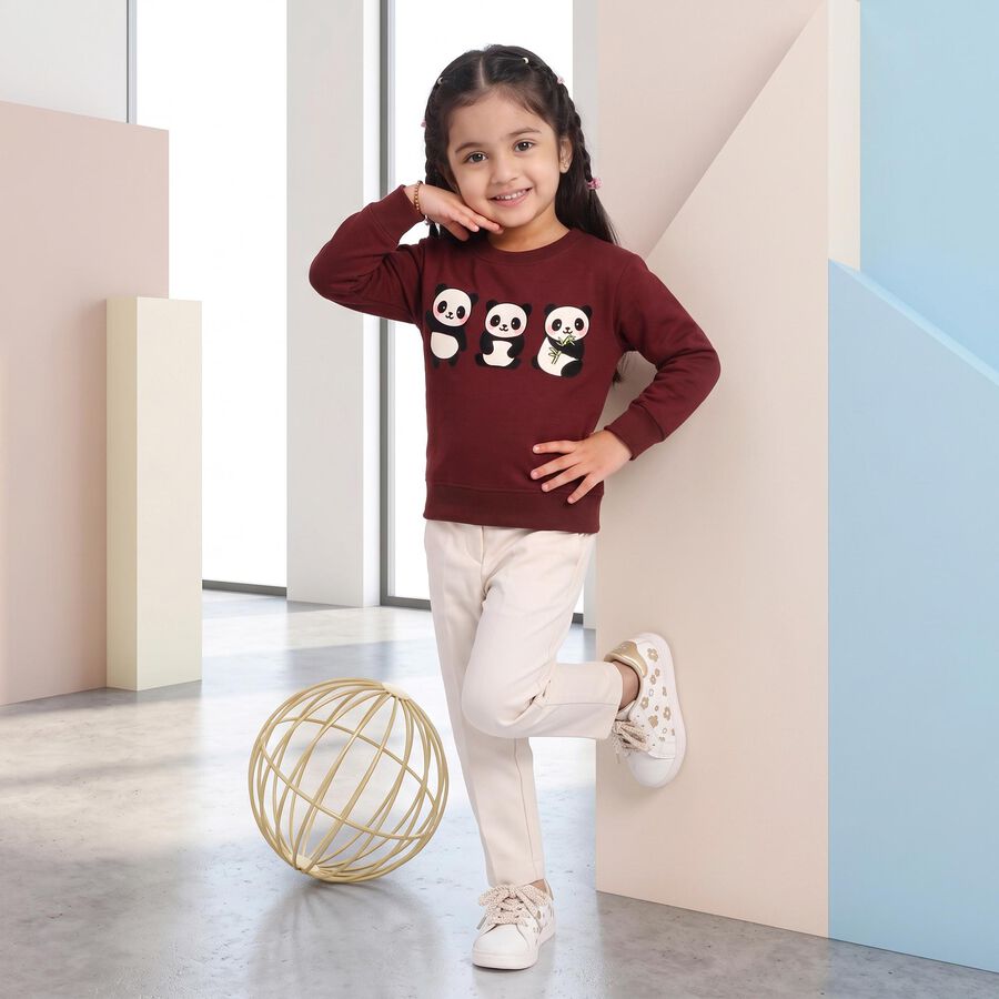 Girls' Maroon Crew Neck Pullover Sweatshirt, Wine, large