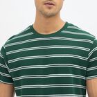 Men's Deep Forest Green Round Neck Striped T-Shirt, Dark Green, small image number null