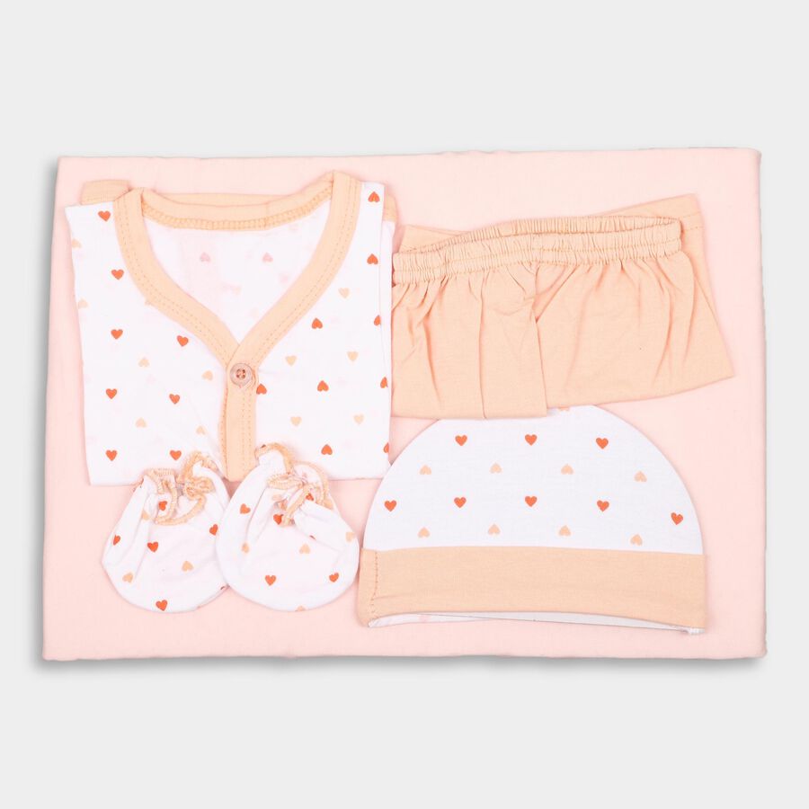 Infants' 100% Cotton Gift Set 5 Pc&nbsp;Gift&nbsp;Set&nbsp;(Top, Shorts, Sheet, Cap, Bib), Peach, large