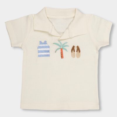 Infant Off-White Cotton Polo Neck Casual T-Shirt