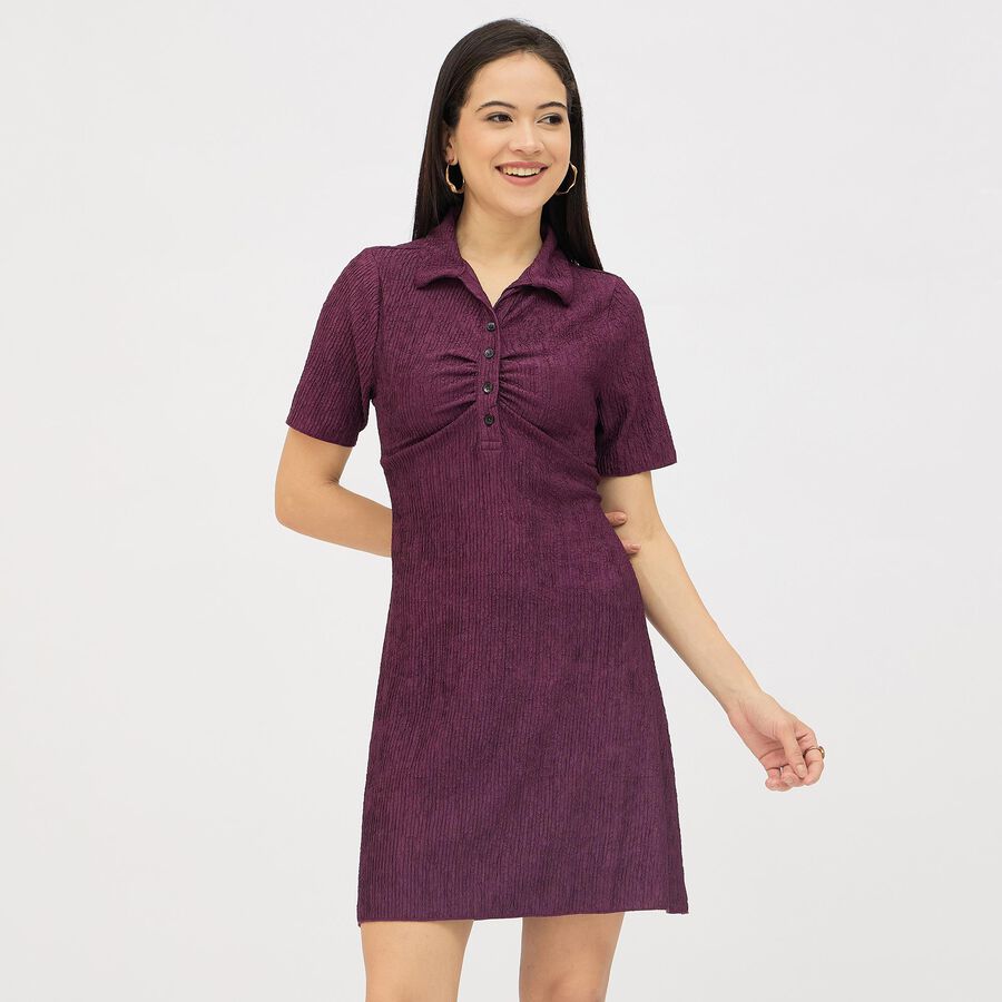 Women's Deep Purple Collared Casual Dress, Purple, large image number null