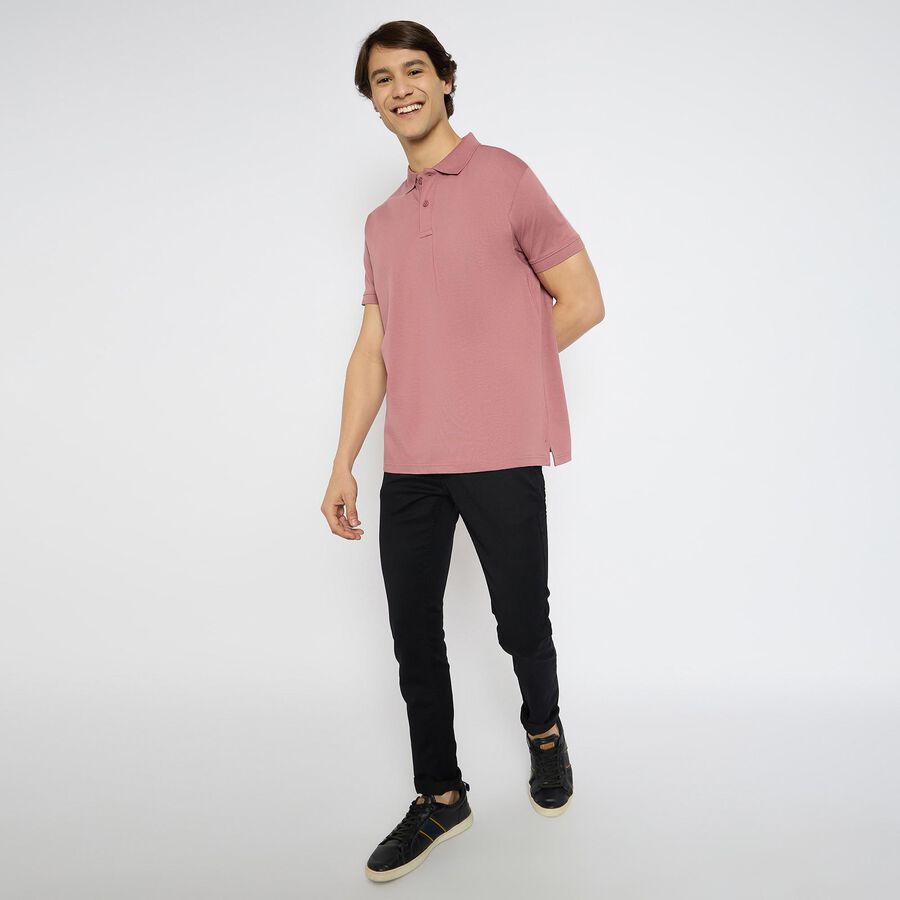 Men's 100% Cotton Collared Half Sleeves T-Shirt , Coral, large