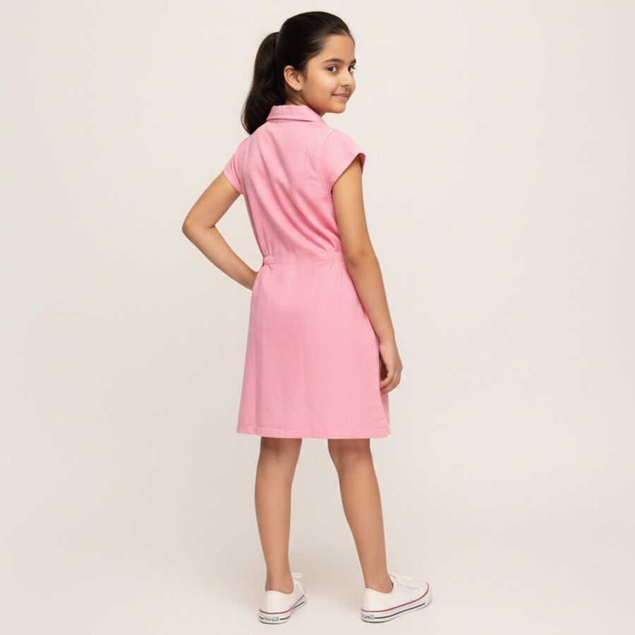 Girls' Soft Pink Button-Down Casual Frock, हल्का गुलाबी, large image number null