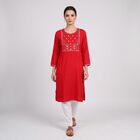 Women's Fuchsia Round Neck Embroidered Kurta, Fuchsia, small