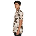Boys Beige and Brown Cotton Half Sleeve Cuban Collar Casual Shirt, Beige, small image number null