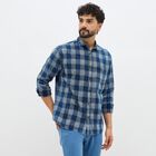Men's Deep Denim Blue Cotton Full Sleeve Spread Collar Casual Shirt, मध्यम नीला, small image number null
